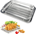 Air Fryer Basket for Oven, 2 Pieces Stainless Steel Air Fryer Baking Pans, 15.39 X 11.42 Inch Crisper Tray, Mesh Grill Basket Replacement, Airfryer Rack for Chicken, French Fry and Frozen Food