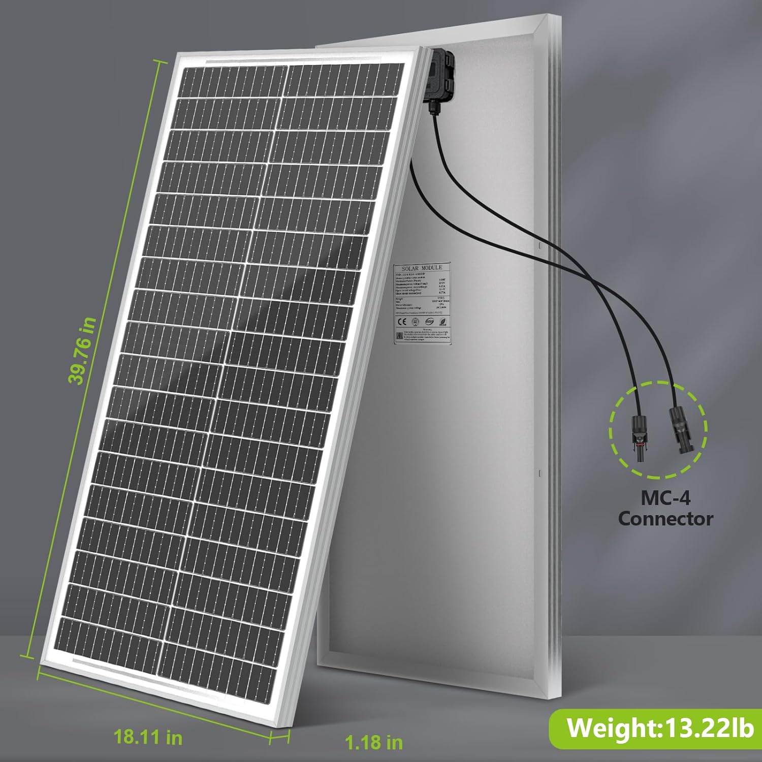 100W Solar Panels 2 Pack, Monocrystalline PV Module for RV Boat Caravan Off-Grid C150