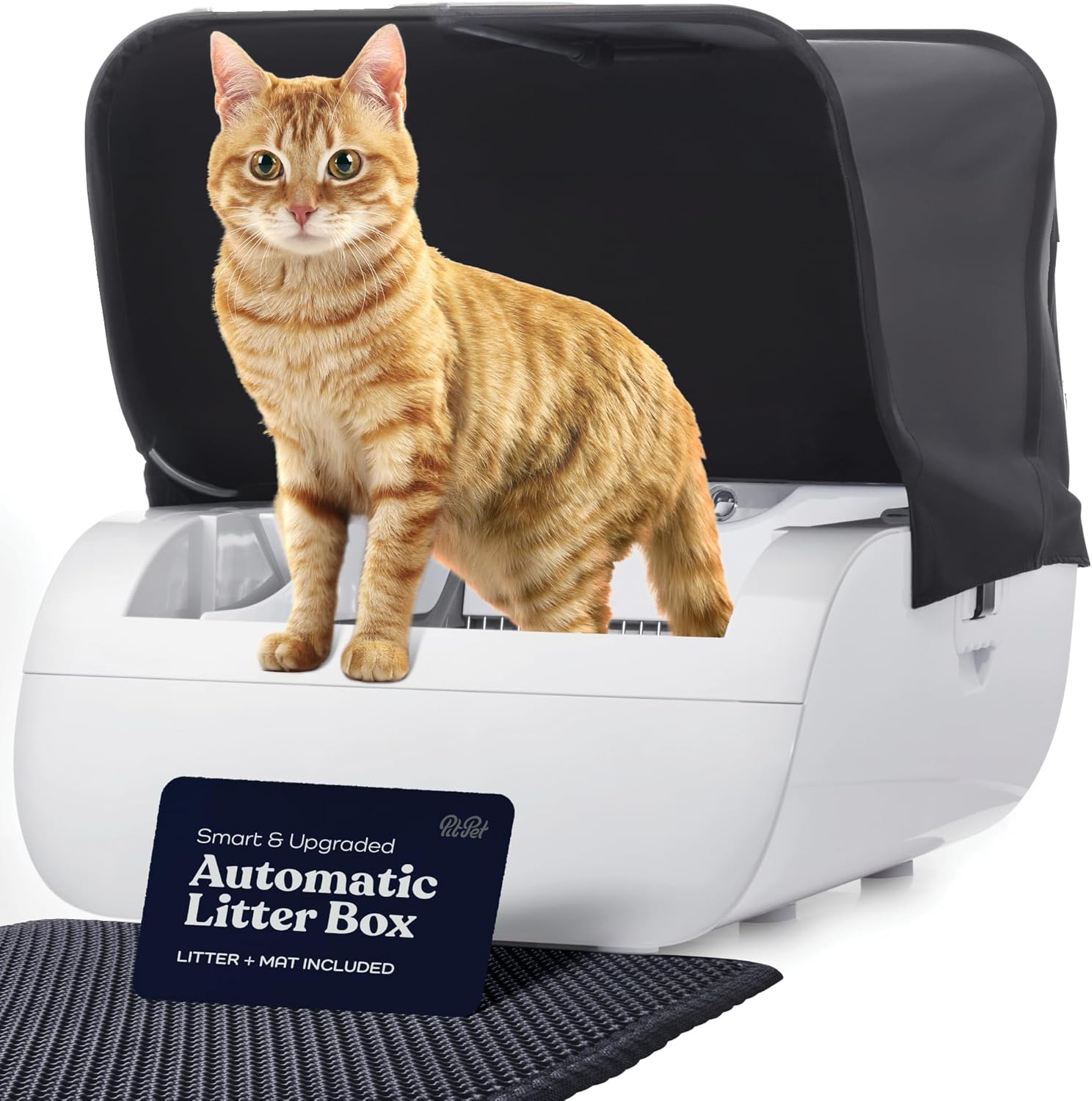 Smart Automatic Cat Litter Box Self Cleaning Cat Litterbox with Built in Odor Eliminator - Works with Clumping Cat Litter (No Expensive Refills) Hood & Litter Mat -10Lb Litter Included