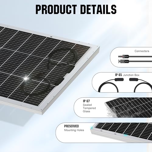 Bifacial 195 Watt 12 Volt Solar Panel Monocrystalline Double-Sided Rigid PV Module for RV, Canopies, Farms, Home and Off-Grid J7732