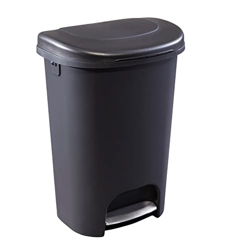Rubbermaid, Gunmetal Blue Classic 13 Gallon Trash Can with Lid and Stainless-Steel Pedal, Waste Bin for Kitchen, NEW Premium Step-On, No Size