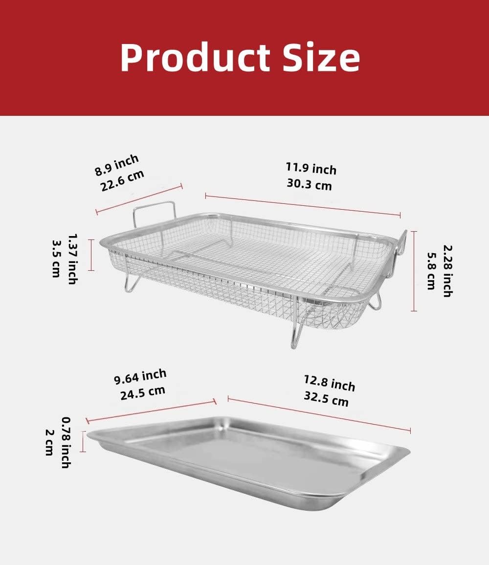 Stainless Steel Air Fryer Basket Set with Crisper Tray and Grease Catcher D725203