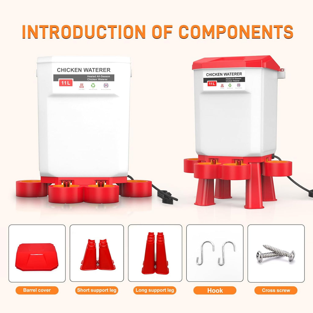 Heated Poultry Waterer, Thermostatically Controlled 11L Plastic Hanging Chicken Waterer L70743
