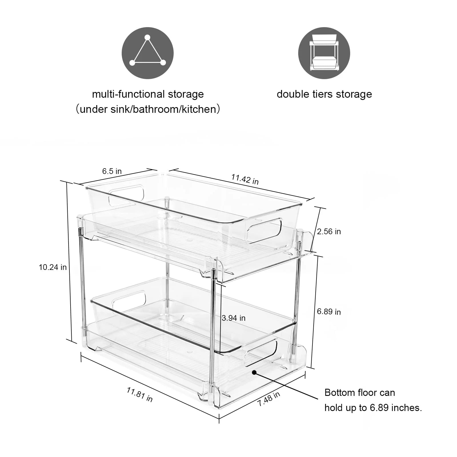 Clear 2-Tier Under Sink Pull-Out Drawer Organizer L87244