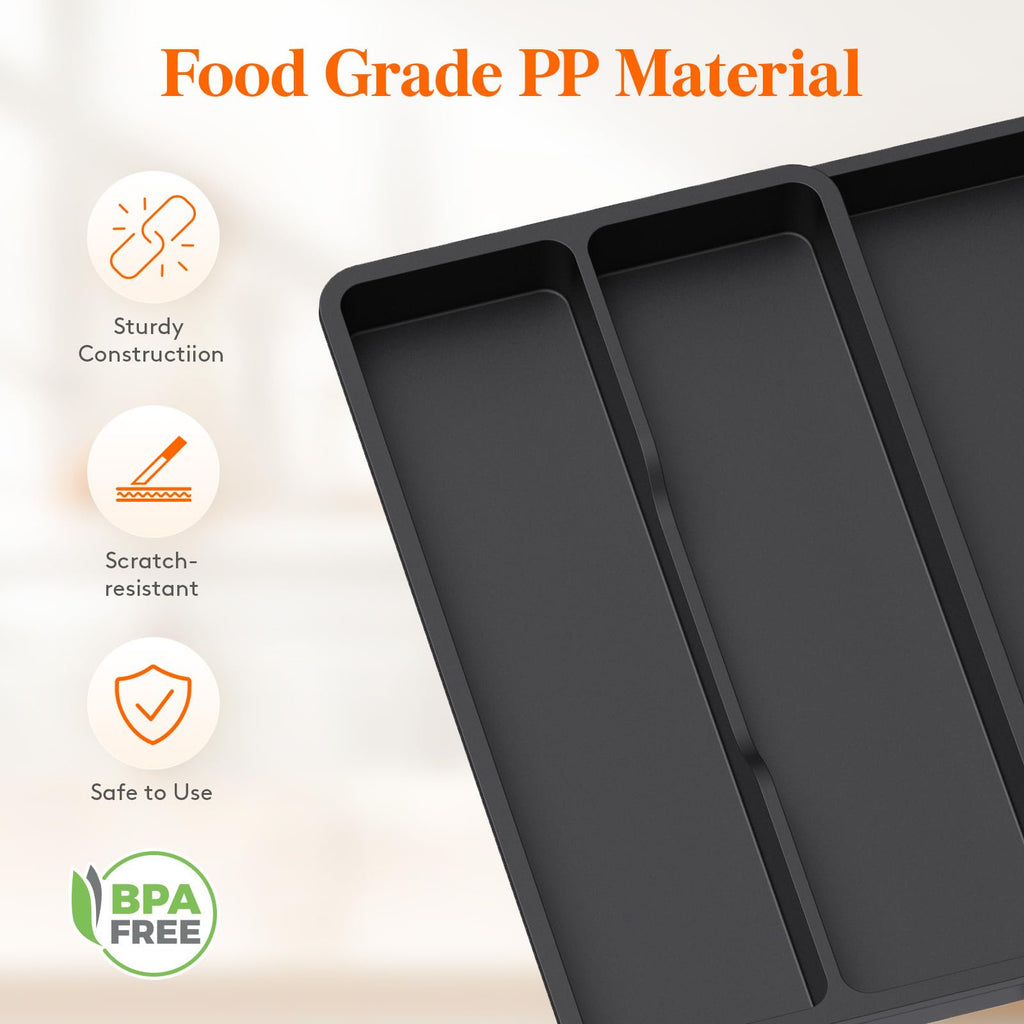 Expandable cutlery tray for kitchen utensils, 3 sections, black S83794