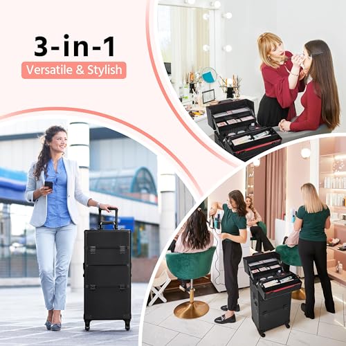 Makeup Train Case Aluminum Cosmetic Travel Trolley Dark Green Q867258