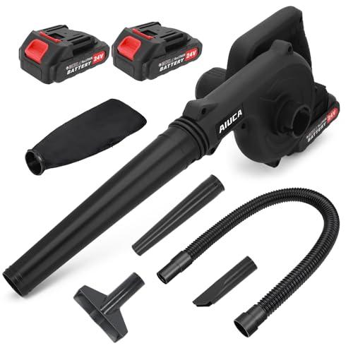 Leaf Blower Cordless, Electric Cordless Leaf Blower 24V with 2 Pack Batteries and Charger, 2-in-1 Handle Electric Blower and Vacuum Cleaner for Lawn Care, Patio, Garages, Dust, Snow Blowing, Pet Hair