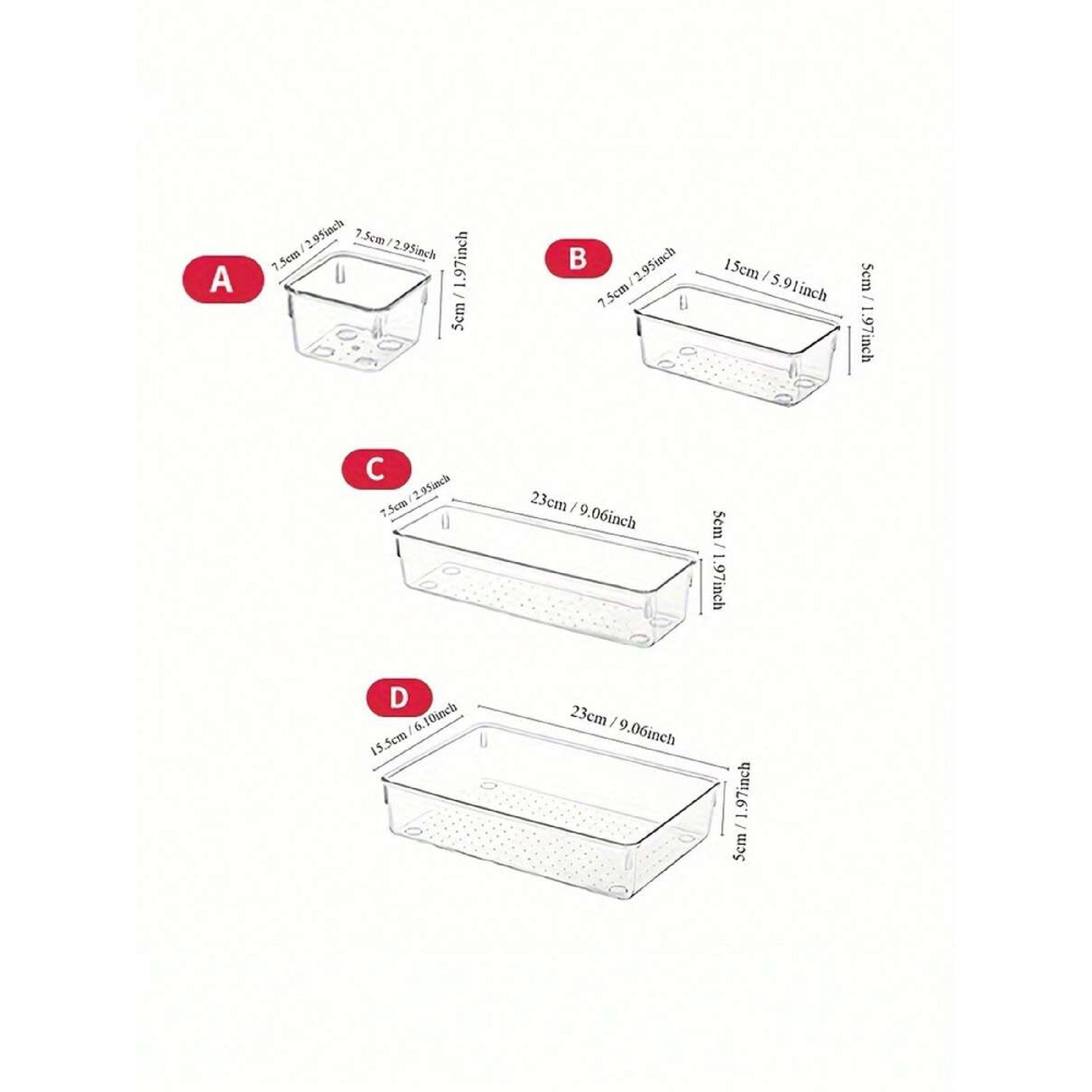 Clear Plastic Drawer Organizers Set, 4-Size Trays Y64400