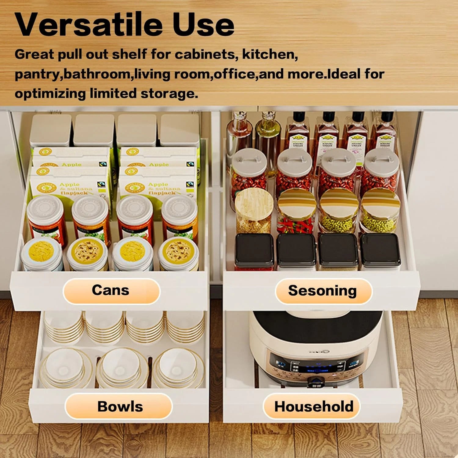 2 Pack Pull Out Drawers for Cabinets, 10W Adhesive Carbon Steel Organizer X139351