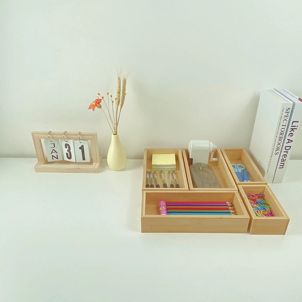 Bamboo Drawer Dividers, Adjustable Wood Organizer Trays T4559