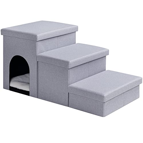 Dog Stairs with Storage, Foldable Steps for High Bed or Couch, 3 Steps, Gray H25353
