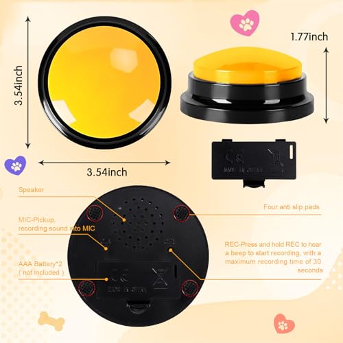 Dog Buttons for Communication, 30 Second Record & Clear Playback, Training Your Dog or Cat to Talk M5370