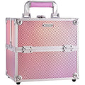 FRENESSA Makeup Train Case Portable Cosmetic Box Organizer Storage 4 Trays Aluminum Makeup Box with Divider Lockable Craft Train Case for Makeup Artist, Crafter, Makeup Tools Silver Floral