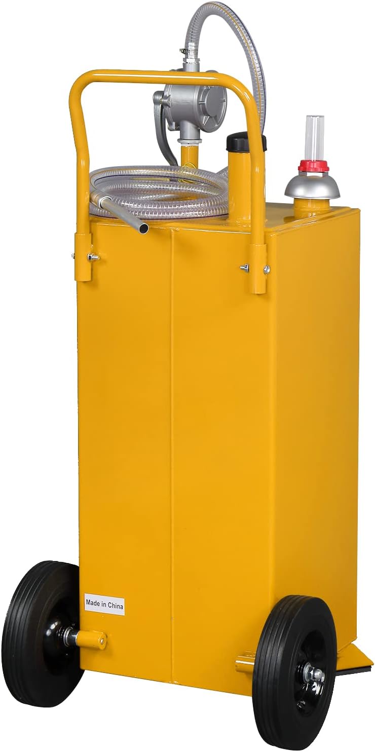 Winado 30 Gallon Portable Gas Caddy Fuel Storage Tank, Large Gasoline Diesel Can with Fuel Transfer Rotary Hand Pump, Hose, Wheels for Boat, ATV, Car, Tractors, Motorcycle