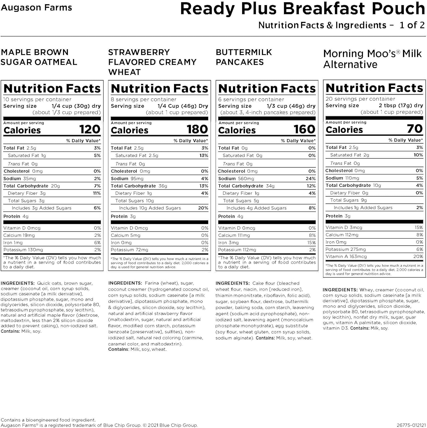 Emergency Breakfast Food Supply, 30-Year Shelf Life X7595