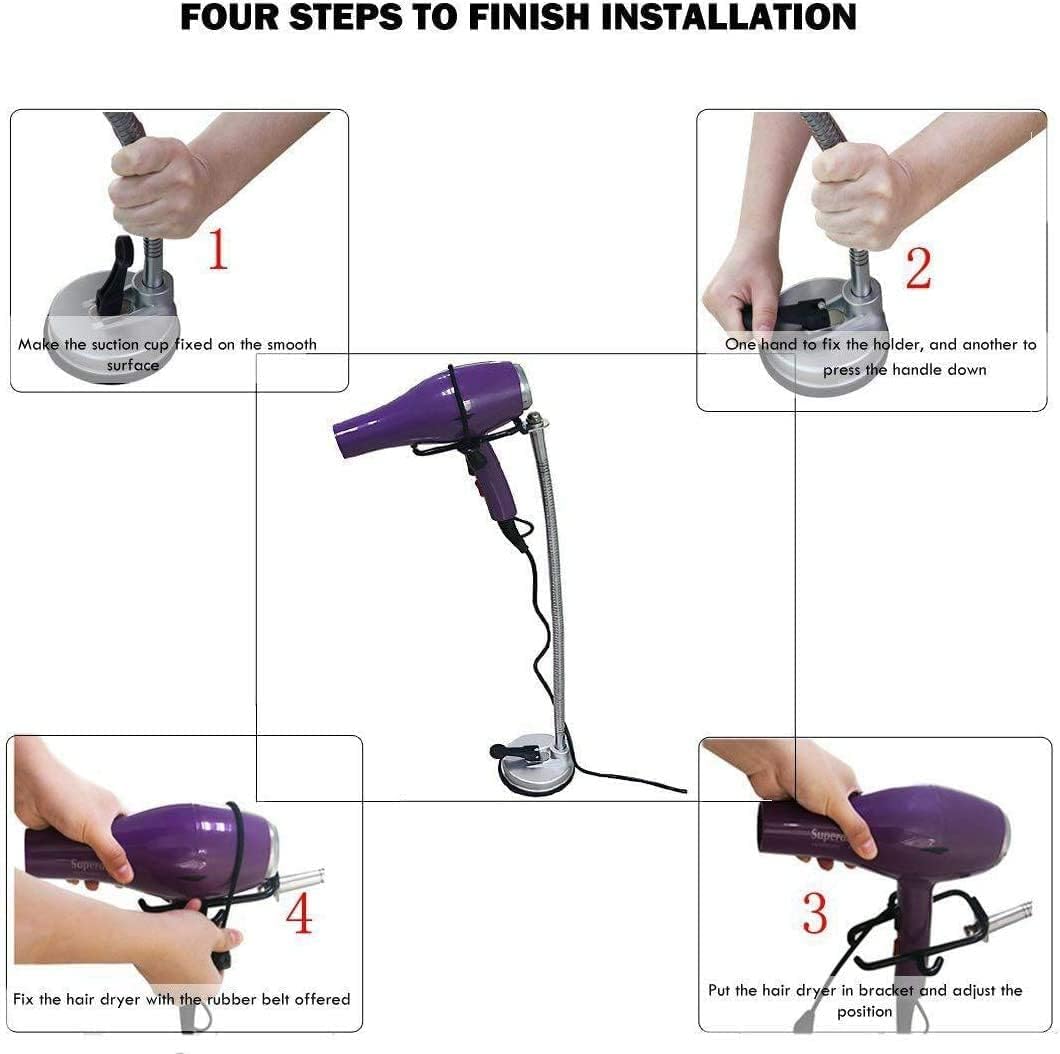 Hair Dryer Holder Stand, Stainless Steel 360 Degree Rotating, Suction Cup, Hands Free H87336