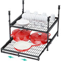 2 Tier Pull Out Cabinet Organizer Expandable 13-21 Inch Wide, No-Drill Slide Out Drawers Kitchen Cabinets Pull Out Shelves, Pantry Spice Pot and Pan Organizer Under Cabinet Storage Basket-21D