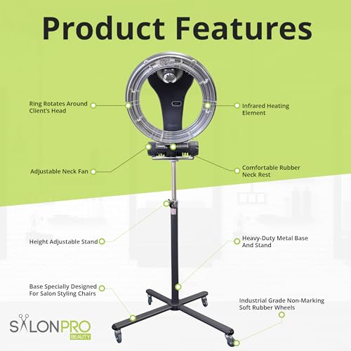 Infrared Hair Color Processor with Rolling Base - Adjustable Standing Hair Dryer for Salon Use S19669