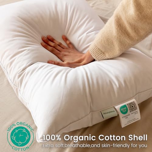 Queen Size Down Pillows Set of 2, Soft Sleeping Pillows with Cotton Cover X403