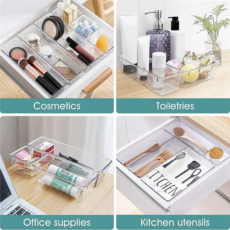 Clear Plastic Drawer Organizer Set 4-Size Bathroom Vanity Trays A87020