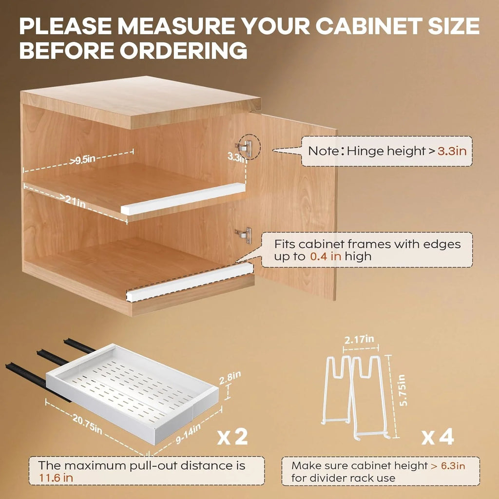 Pull Out Cabinet Organizer 21D with Raising Pad, Expandable Slide Out Drawers for Kitchen Cabinets C3894
