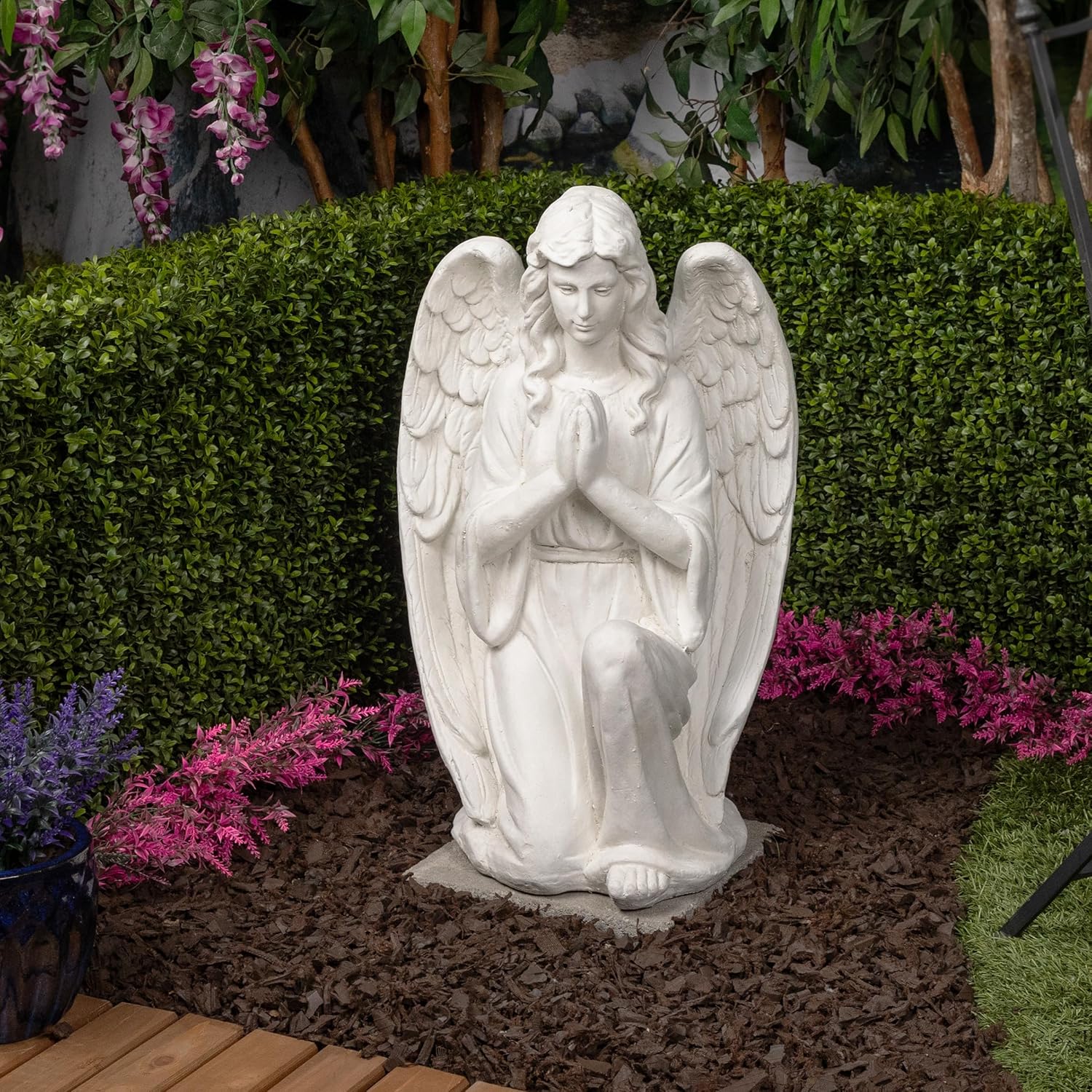 Kneeling Praying Angel Statue, White P6788