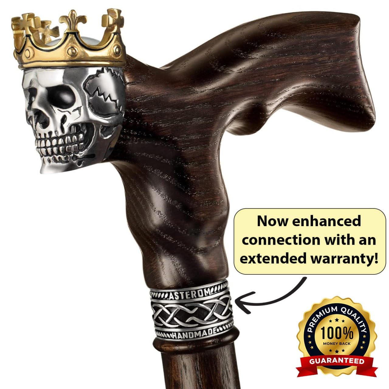 Wood Walking Cane for Men with Skull Handle D63224