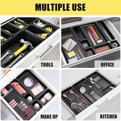Tool Box Organizer Tray Divider, 60 Pack, 5 Sizes, Black Plastic Bins for Garage and Desk Storage X349