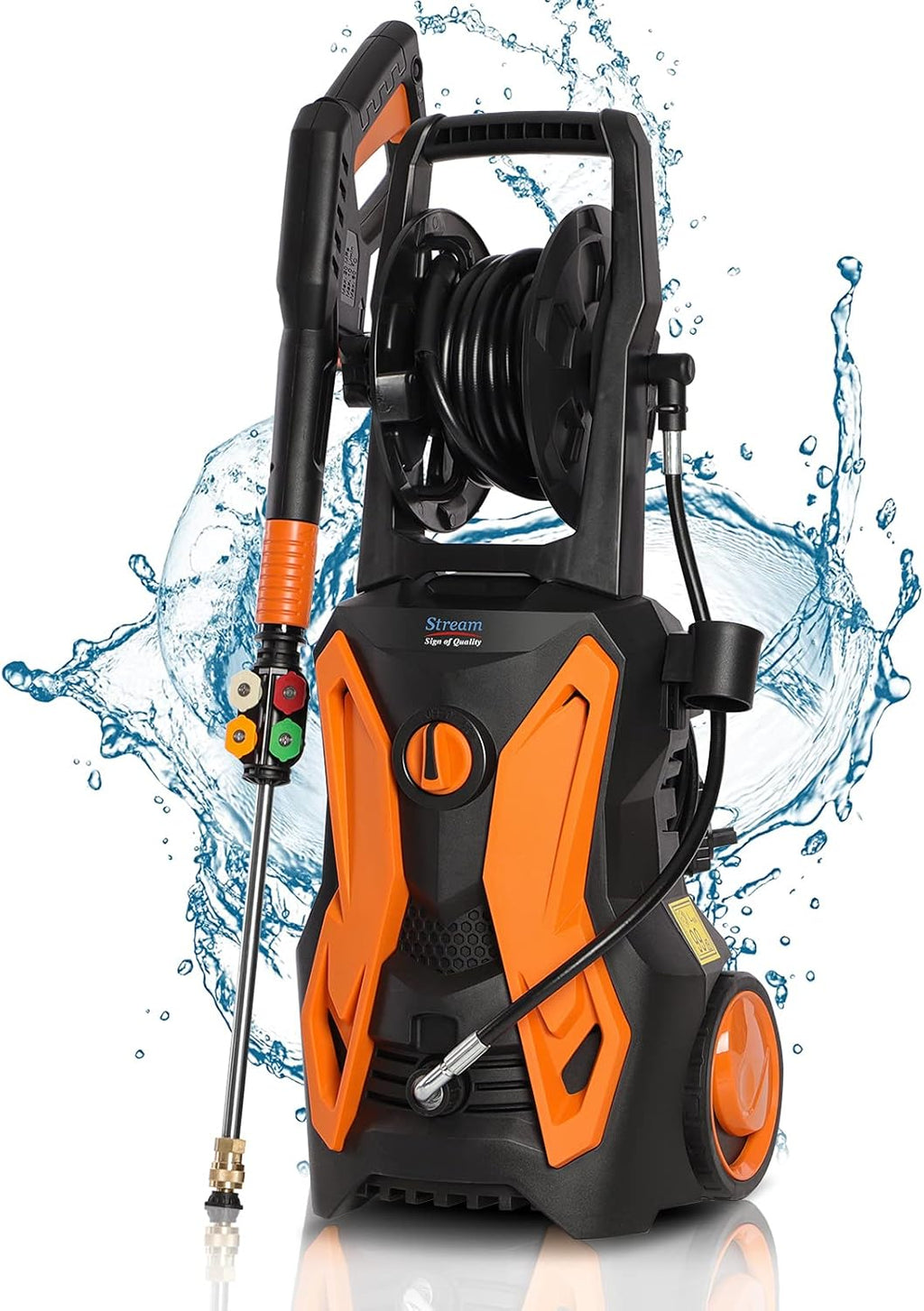 Electric Pressure Washer, Max. 3600PSI 2.4GPM 2000W Power Washer Pressure Washer with Hose Reel Spray Gun 5 Nozzle Adapter, and Foam Cannon, for Cleaning Cars/Fences/Patio