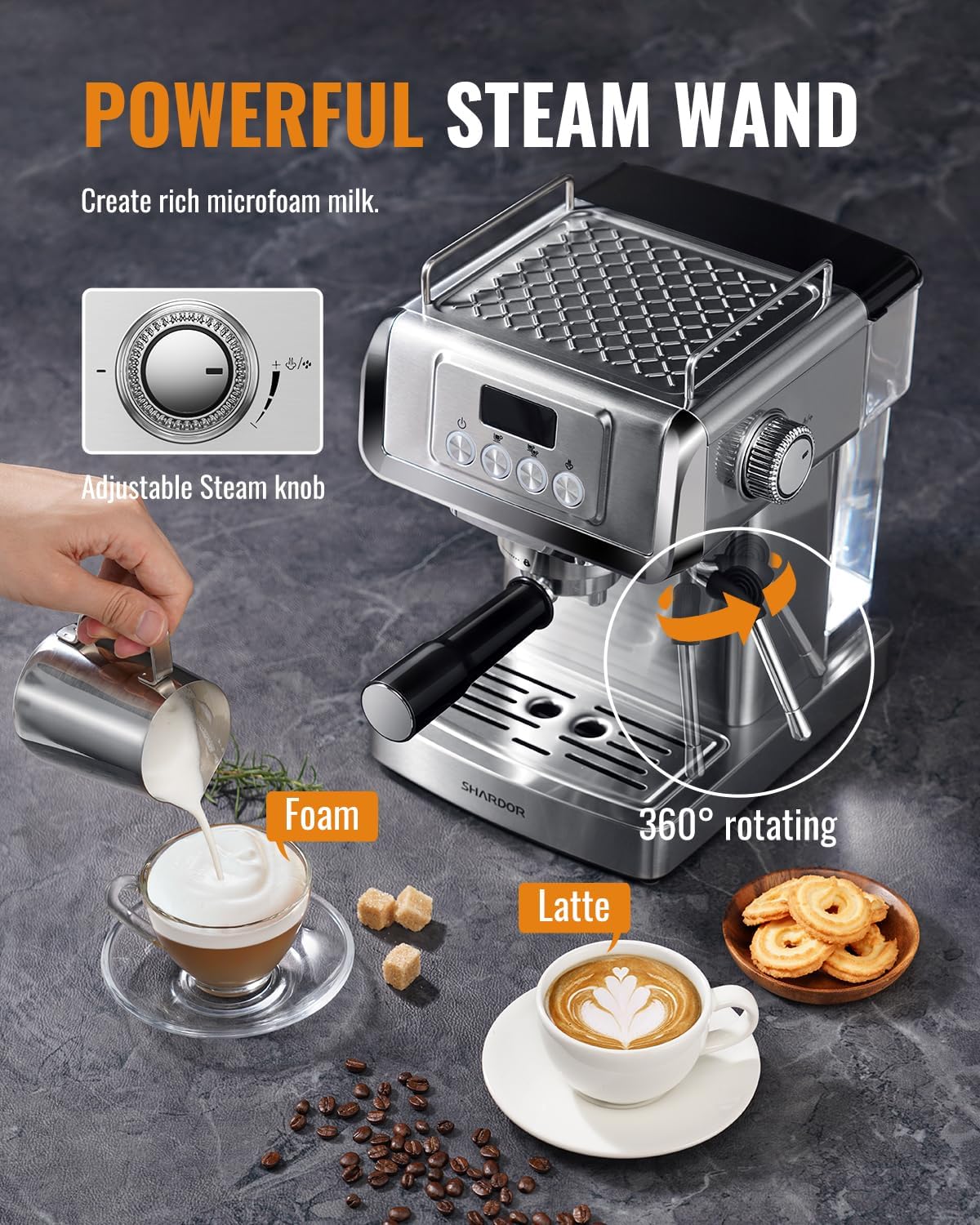 Stainless Steel Espresso Machine with Milk Frother Z389
