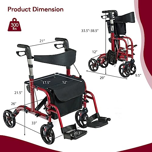 2 in 1 Rollator Walker with Seat for Seniors, Folding, 8-inch Wheels I124