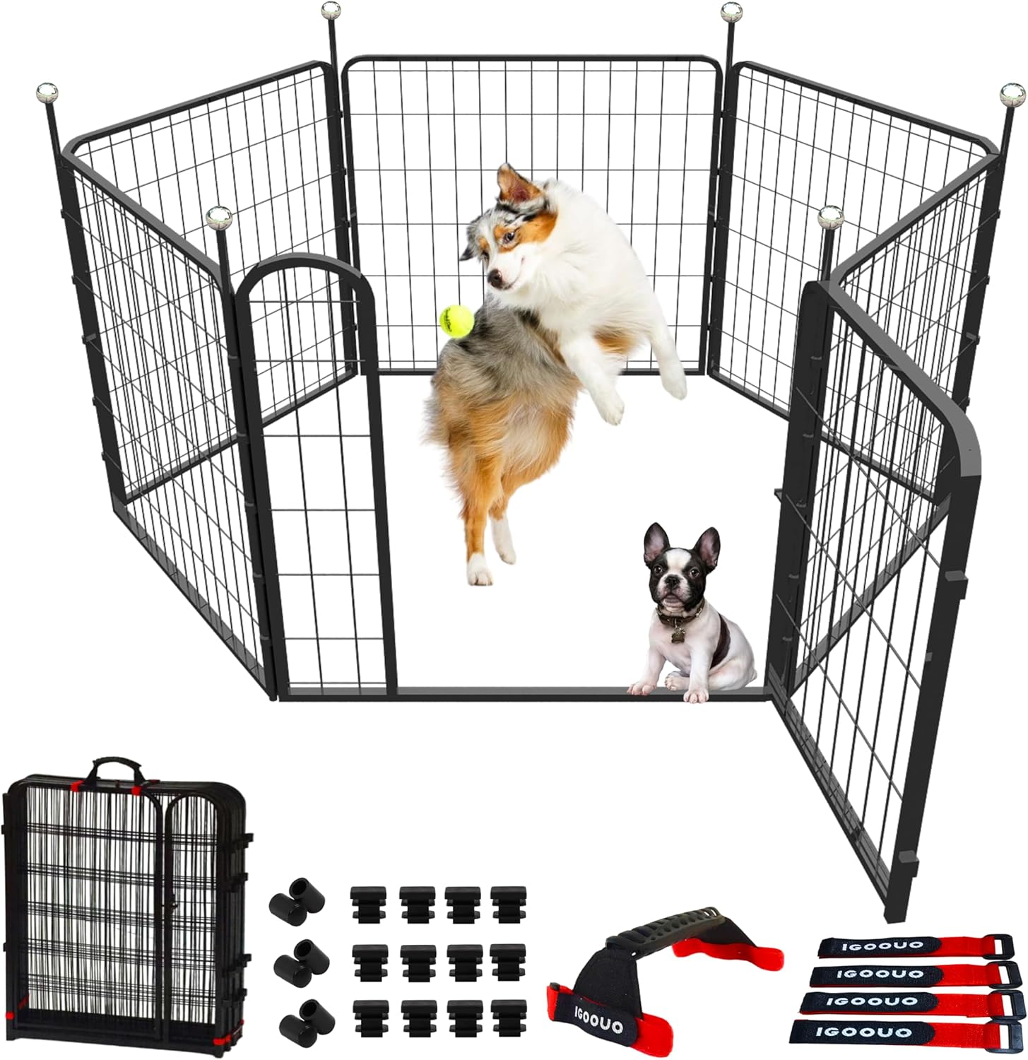 Dog Pet Playpen Indoor/Outdoor,32'' Portable Metal Dog Crate with Easy-Carry Straps,6 Panels Dog Pen play Pen for Small/Medium Dogs,Rustproof Pet Play Pen for Camping RV Yard(with One Door)