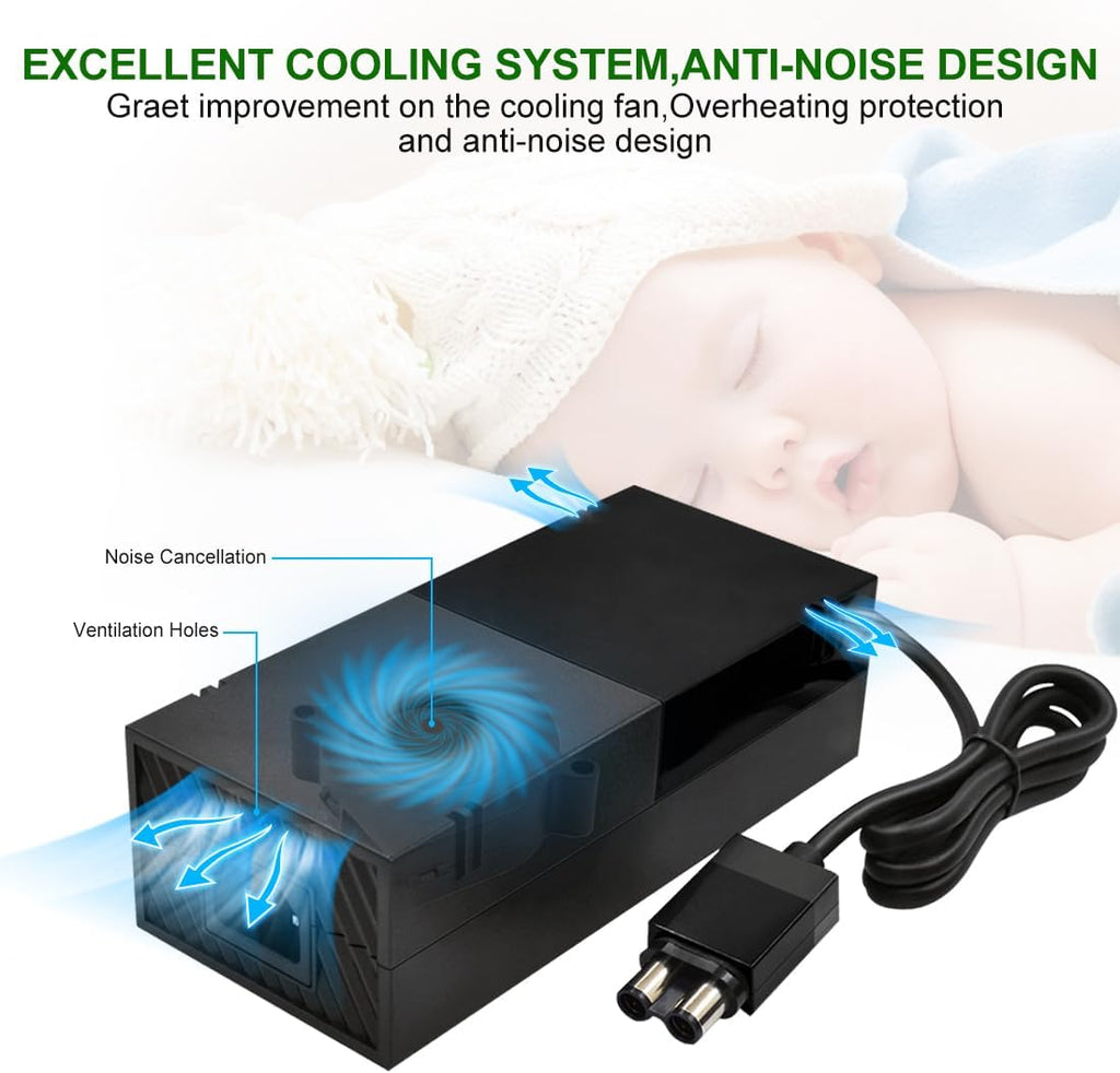 Power Supply Brick for Xbox One Console, 100-240V, Black Y161497