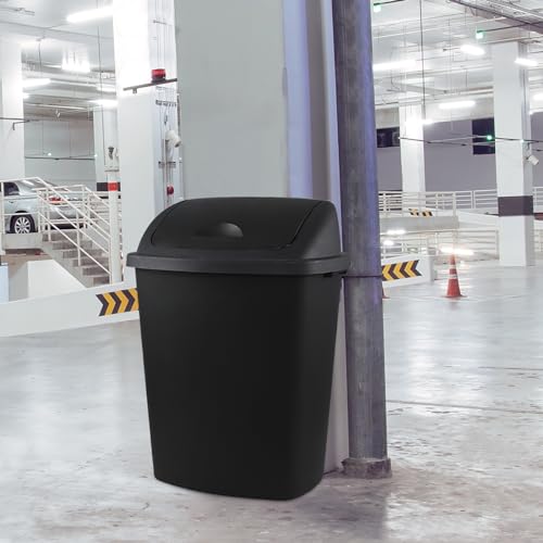 Rectangular Plastic Kitchen Trash Can with Swing Lid, Set of 4, Black O866