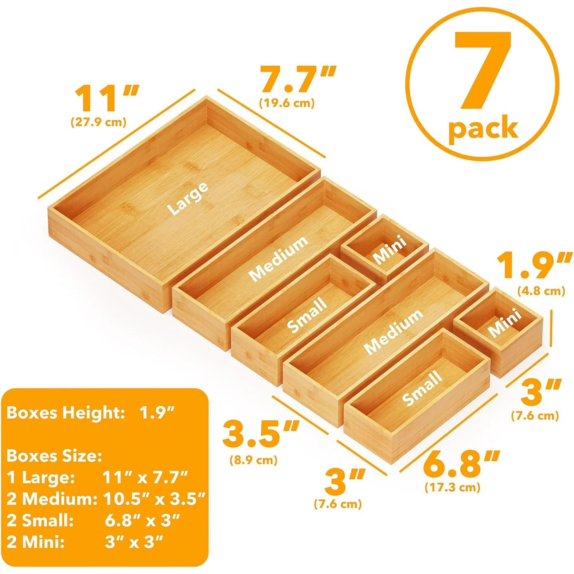 Bamboo Drawer Organizer Set with Divider Bins D27991