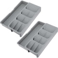 2 Pcs Expandable Kitchen Drawer Organizer, Adjustable Cutlery Trays and Utensil Holder, Kitchen Drawer Dividers Storage for Silverware, Flatware, Knives, Spoons, Gray