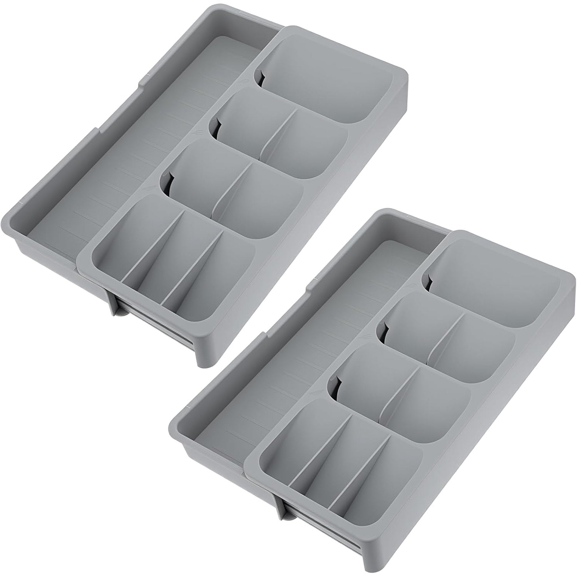 2 Pcs Expandable Kitchen Drawer Organizer, Adjustable Cutlery Trays and Utensil Holder, Kitchen Drawer Dividers Storage for Silverware, Flatware, Knives, Spoons, Gray