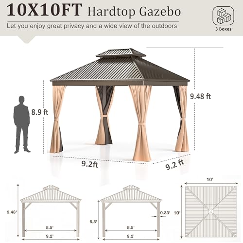 10x12 FT Hardtop Gazebo with Nettings and Curtains L4144