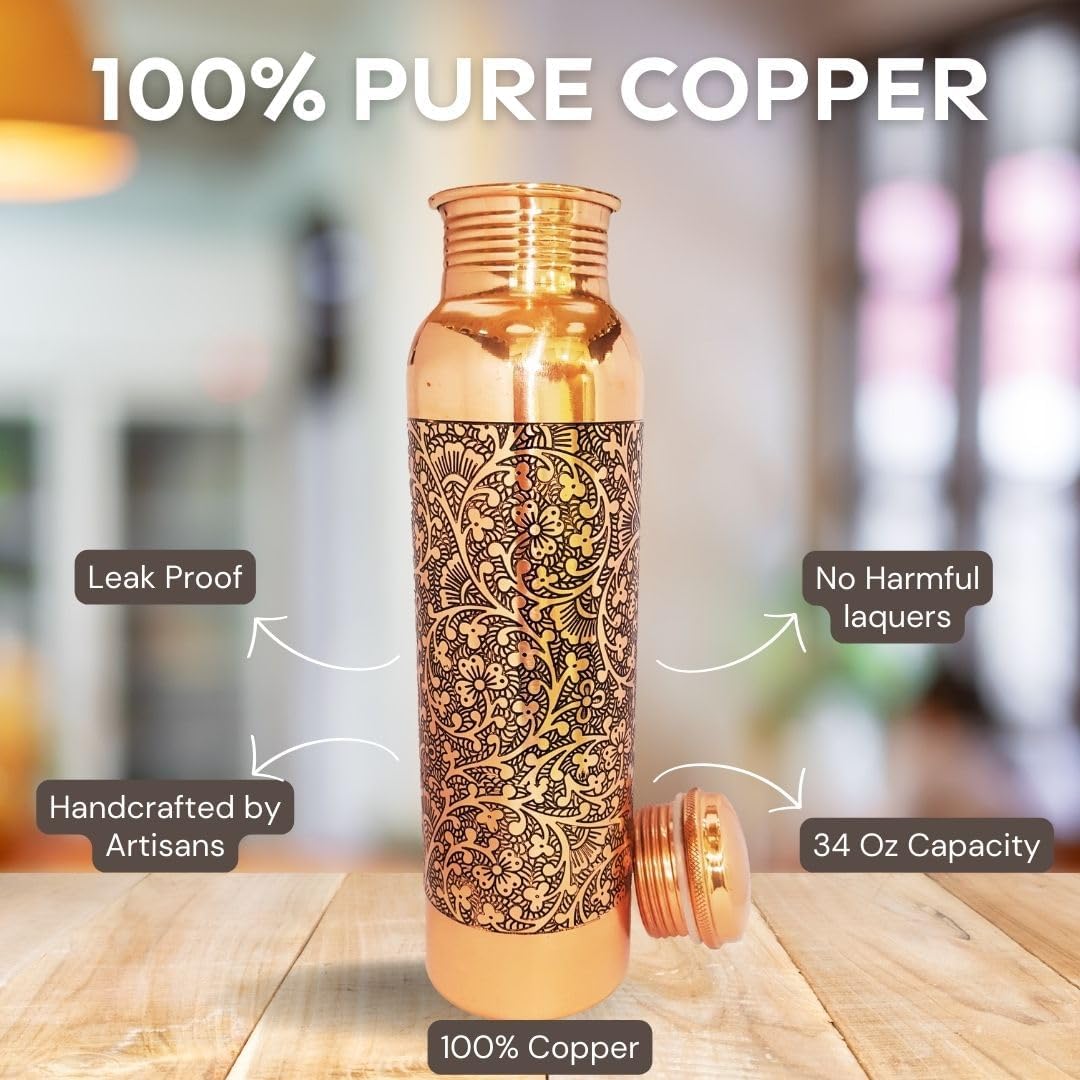 Copper Water Bottle 34oz Leak Proof for Sports Fitness Yoga Q308713