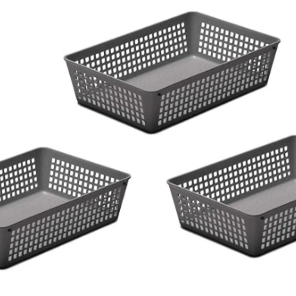 Plastic Storage Baskets for Home and Office Organization, 3-Pack, Grey B264