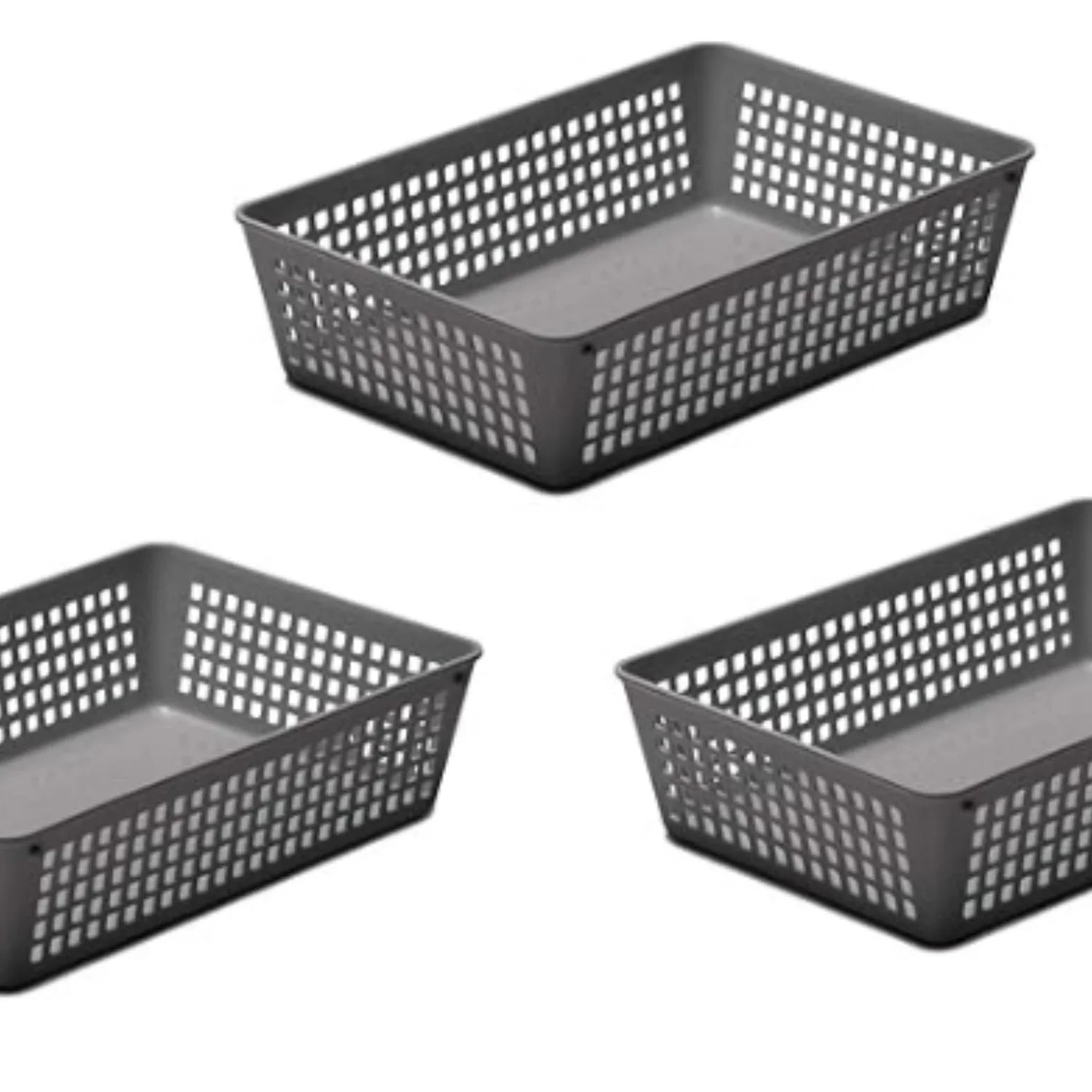 Plastic Storage Baskets for Home and Office Organization, 3-Pack, Grey B264