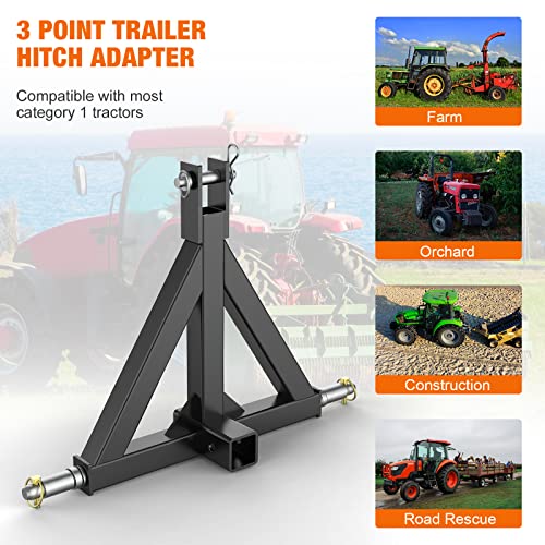 2" Trailer Hitch Receiver Orange for Category 1 Tractors, Heavy Duty Towing Drawbar Attachment N79187