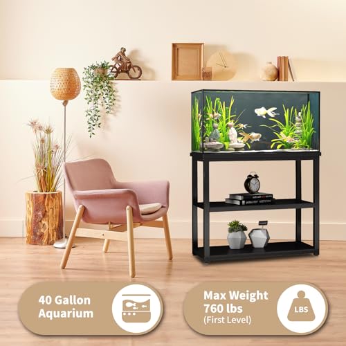 Fish Tank Stand Metal Double Layer with Storage, 40-50 Gallon, Black I174419