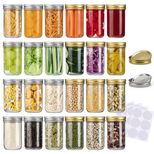 Mason Jars 8 oz, 24 Pack Canning Jars 8 oz Half Pint Glass jars with Regular Lids and Bands, Small Mason Jars with Lids Ideal for Jelly Jam Honey Wedding Favors Shower Favors Food