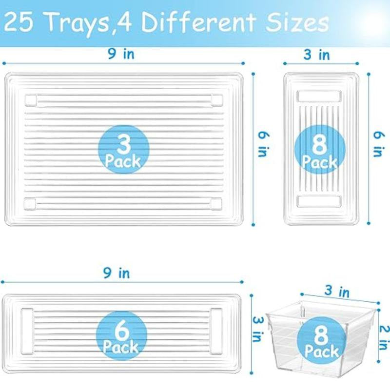 Clear Plastic Drawer Organizer Trays, 25 Pack A783