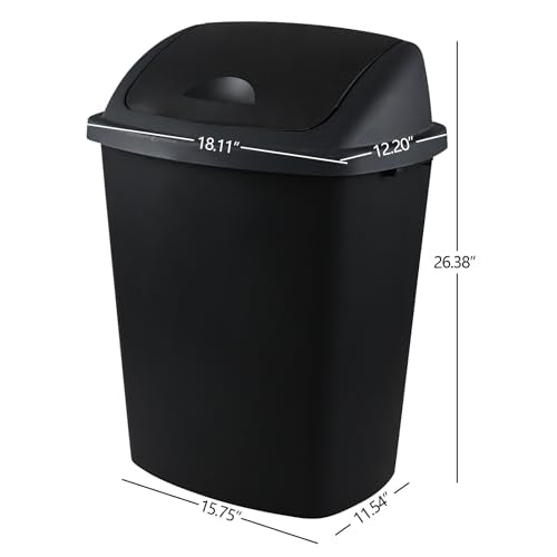 Rectangular Plastic Kitchen Trash Can with Swing Lid, Set of 4, Black O866