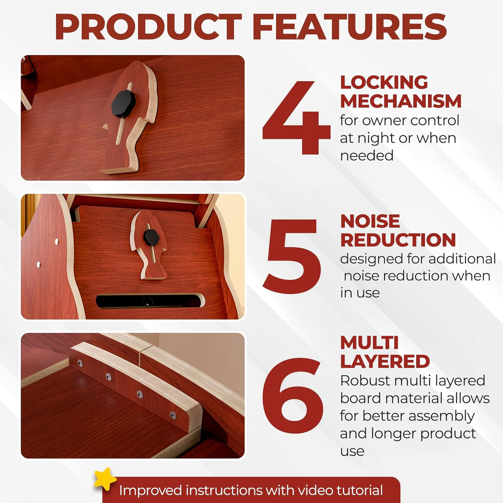 Cat Exercise Wheel for Indoor Cats, Quiet Wooden Treadmill with Carpeted Runway X70773