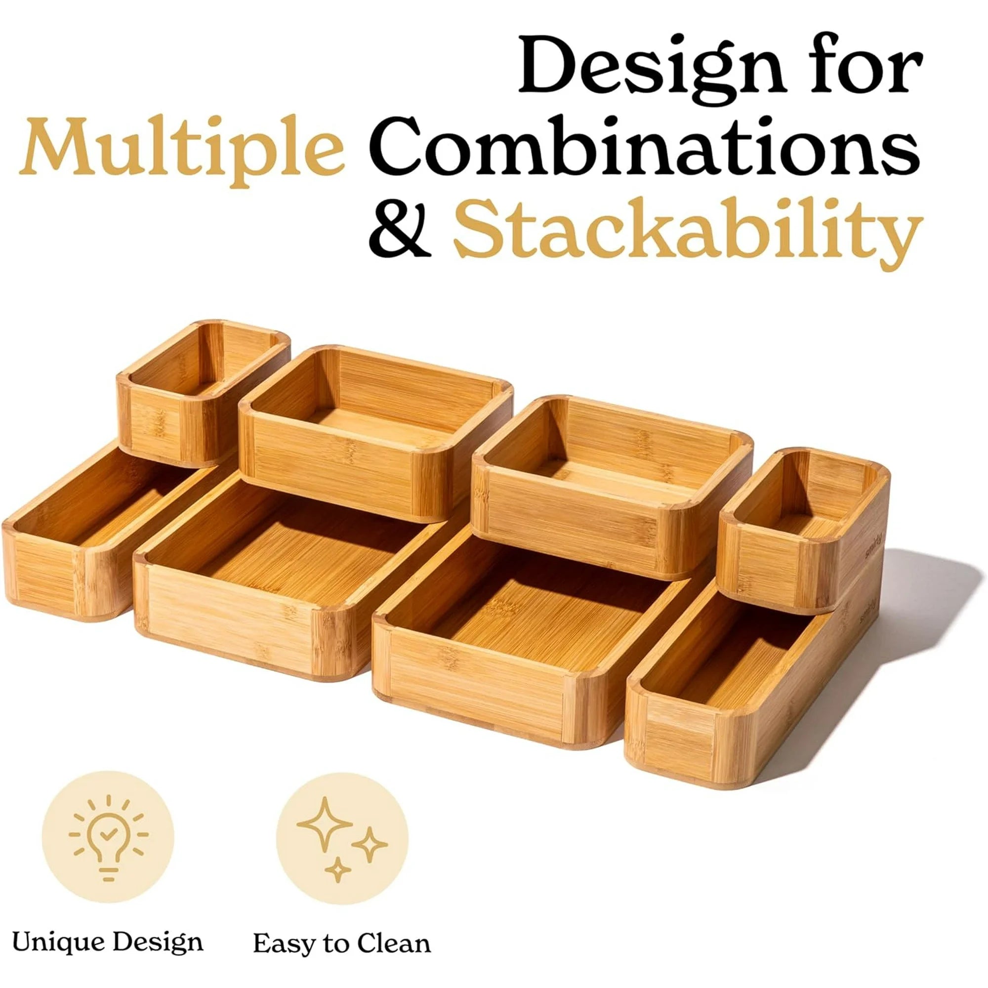 Bamboo Drawer Organizer Set for Kitchen, Bathroom, and Jewelry R926