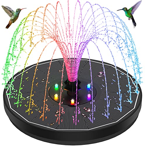 Solar Fountain New, 3.5W Solar Bird Bath Fountains with Glass Panel, 2000 Battery, Hummingbird Water Features with Color LED Lights, 8 Spray Modes & 4 Fixed Pipes for Garden, Pool, Pond