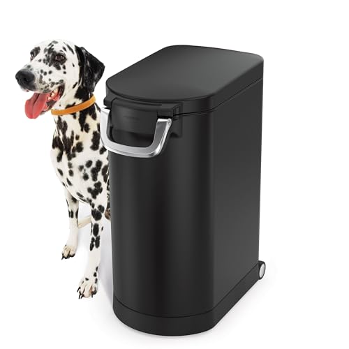 simplehuman 35 Liter, 40 lb / 18.1 kg X-Large Pet Food Storage Container for Dog Food, Cat Food, and Bird Feed, Brushed Stainless Steel